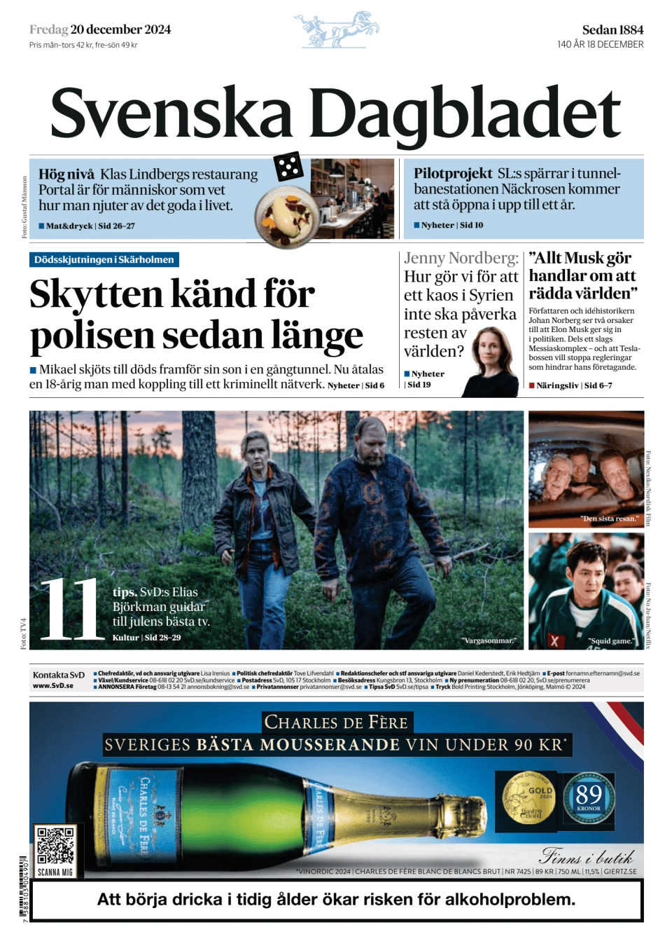 Prima-pagina-Svenska Dagbladet-edizione-di-oggi-20241220